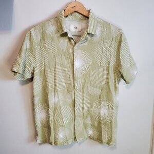 FOLK Jay Button Front Shirt Short Sleeve Textured Cotton Geometric Men's Medium